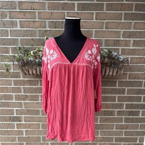 Taylor & Sage Floral Embroidered Blouse in Red